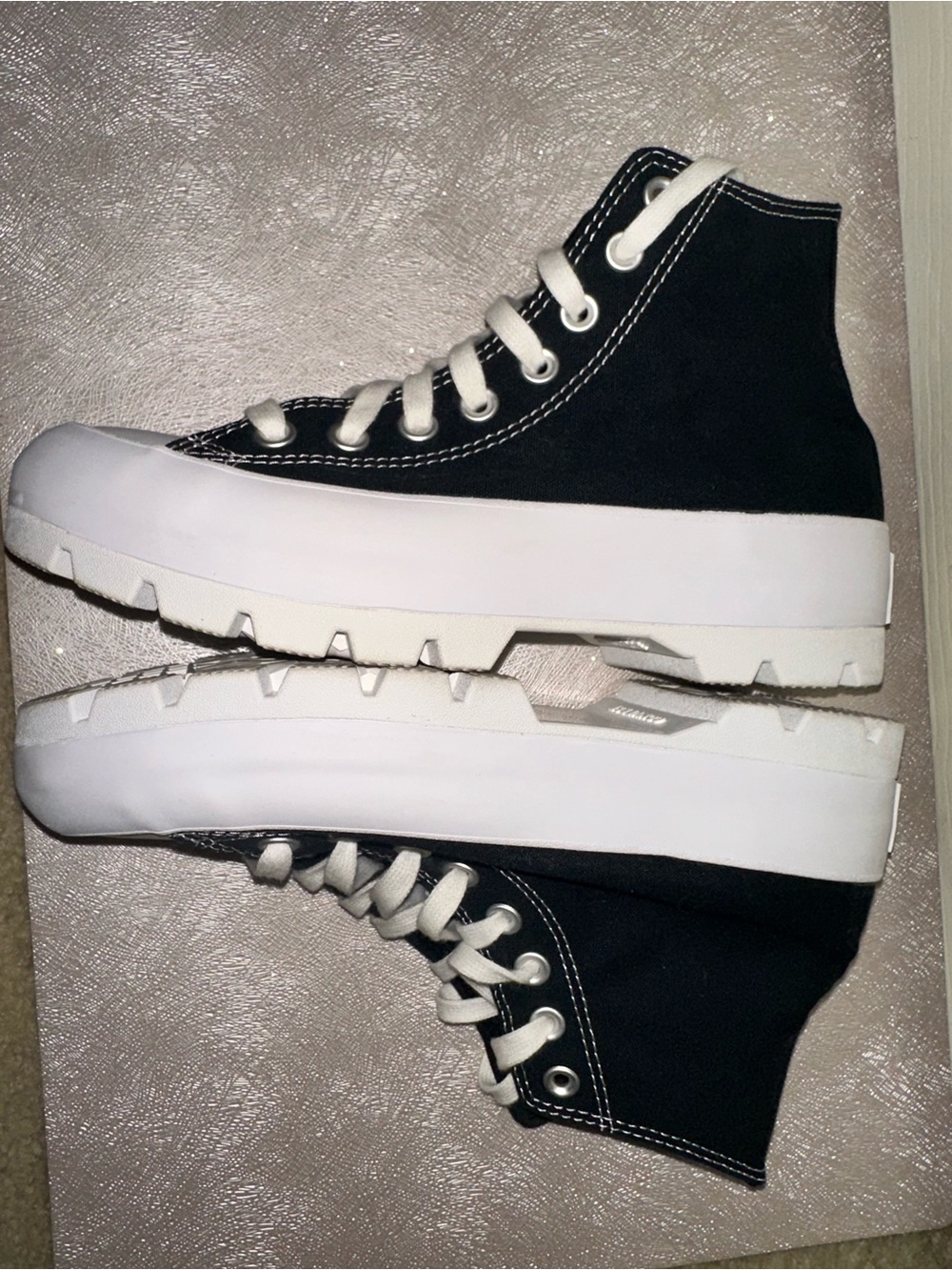 Converse Womens Black and White High Top platform Sneakers W8.5 - Picture 6 of 10